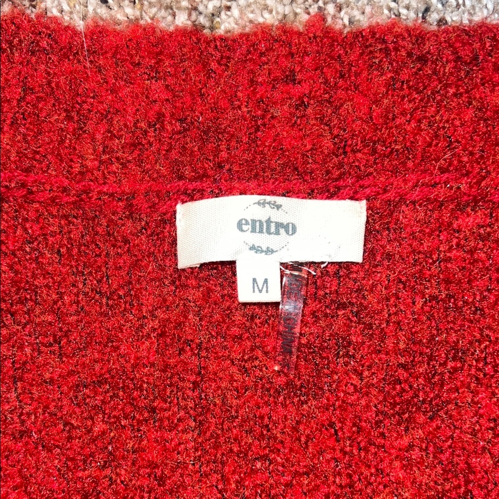 Women’s Entro Red and Cream Striped V-Neck Sweater - Picture 2 of 3
